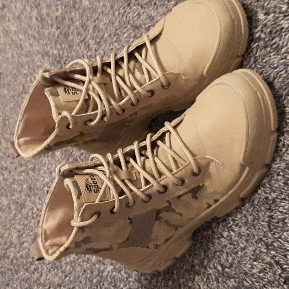 EUC EU44 10½-11 conbat style camo tan boots off brand softer sole more for looks